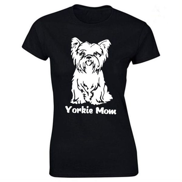 

women's t-shirt yorkshire terrier dog mom print cotton casual tshirt women funny t shirt for lady streetwear regular tee, White