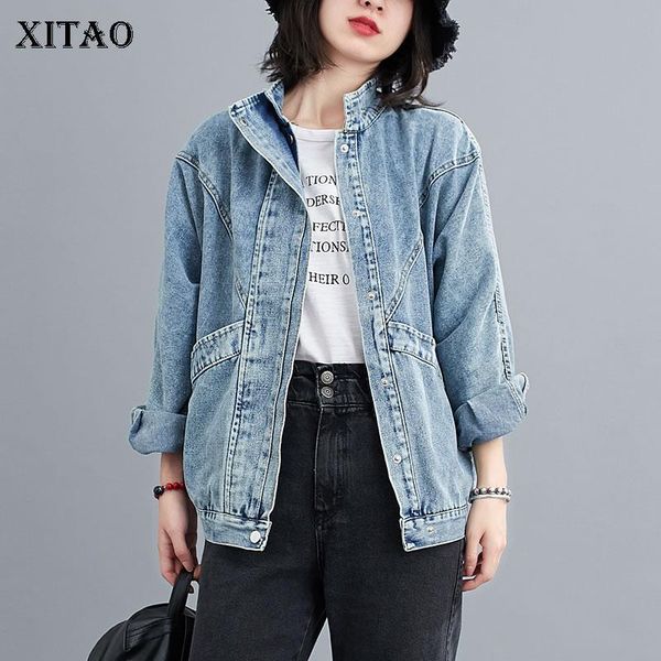 

women's jackets xitao patchwork pockets denim jacket women 2021 autumn casual fashion style temperament all match full sleeve zyq4306, Black;brown