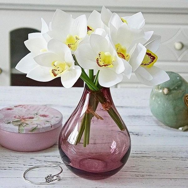 

decorative flowers & wreaths artificial 27cm long cymbidium orchid, home decoration vase flower arrangement, garden green plants fake dress