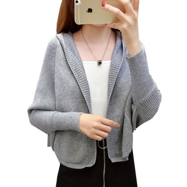 

women's sweaters 2021 spring sweater fashion women solid long sleeve loose bat knitted cardigan autumn female short coat, White;black