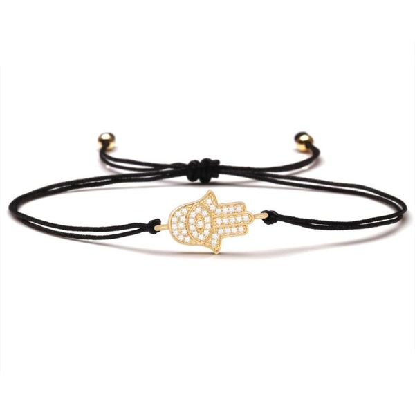 

white cubic zirconia stones hamsa hand luck charm bracelet for women 2021 fashion cz fatima red string kabbalah jewelry gift bracelets, Golden;silver