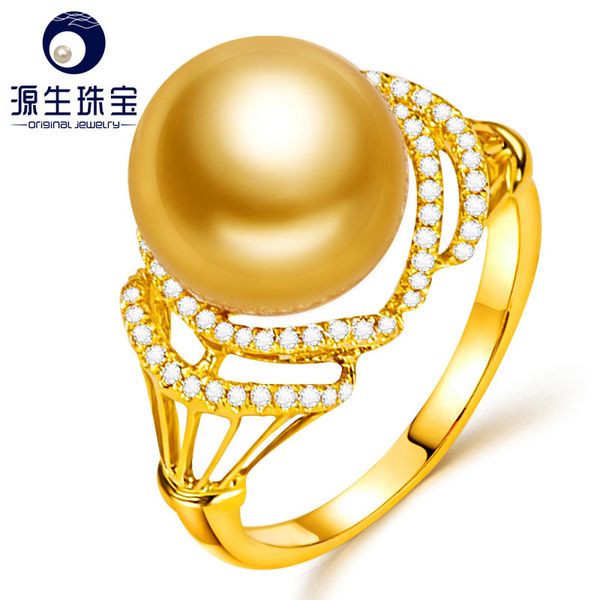 

[ys] new arrival 18k gold 10-11mm golden south sea pearl ring for women, Golden;silver