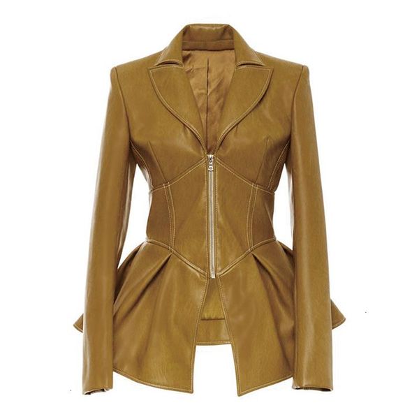 

women's jackets zcsmll biker style patchwork irregular jacket women lapel collar long sleeve high wait tunic female coat 2021 fashion t, Black;brown