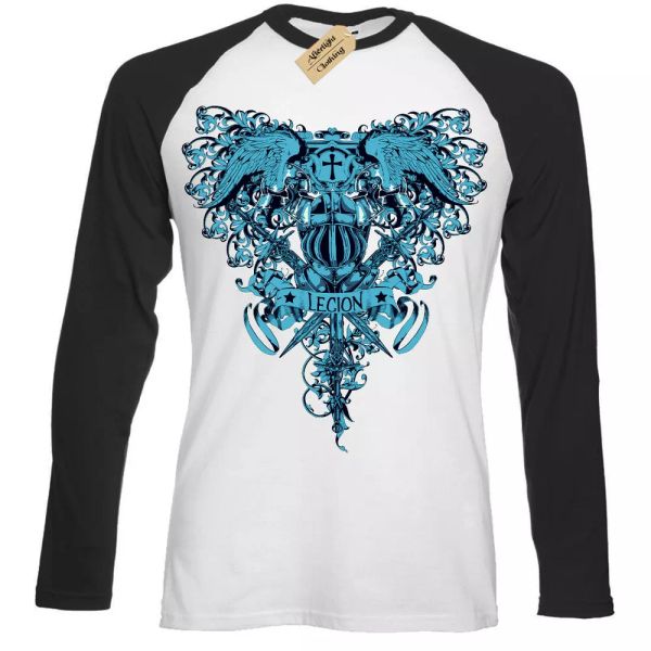 

legion t-shirt crest herald gothic goth mens baseball, White;black