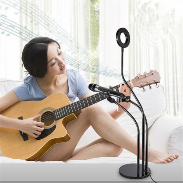 

cell phone mounts & holders selfie ring light with flexible mobile holder microphone bracket desk lamp led for live stream office