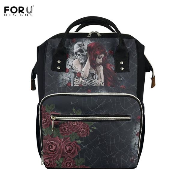 

backpack forudesigns design mummy diaper bags gothic skull girls rose 3d print baby mom napper bag travel stroller bagpack