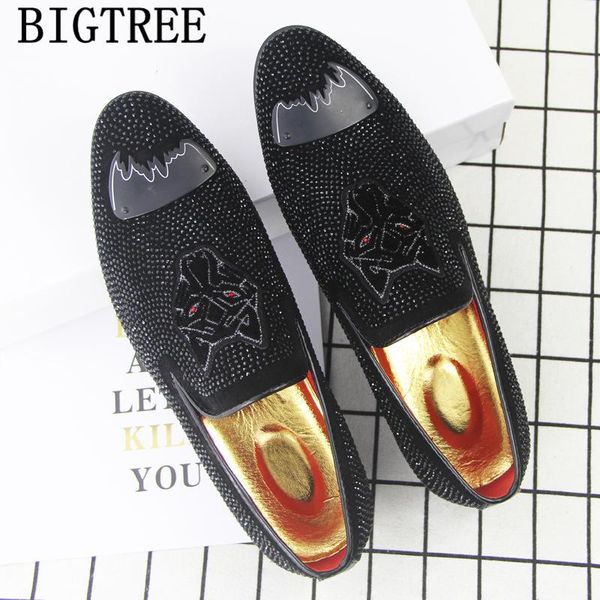 

dress shoes wedding men fashion rhinestone loafers mens party for scarpe uomo eleganti sapato social masculino, Black
