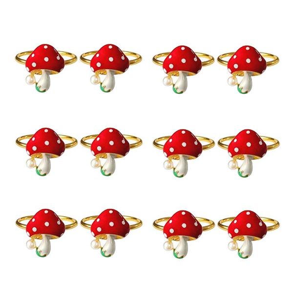 

mushroom napkin rings set of 12, red ring holders holiday table decor for wedding,party, dining decoration
