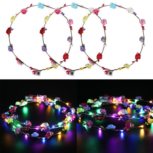 

party decoration glow in the dark led light up flower hairband garland wedding glowing crown headband girl birthday christmas