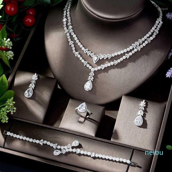 

earrings & necklace hibride delicate bridal wedding jewelry sets with shining zirconia and party accessories parure, Silver