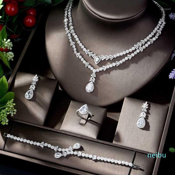 Ohrringe Halskette HIBRIDE Zarte Braut-Hochzeitsschmuck-Sets mit glänzenden Zirkonia und Party-Accessoires Parure