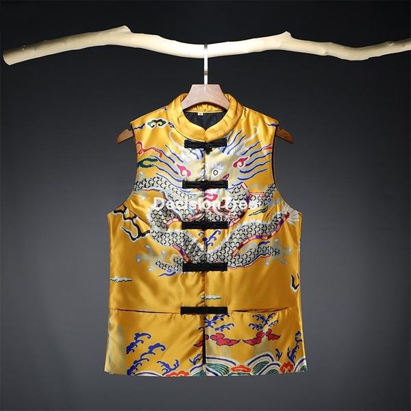 

ethnic clothing 2021 traditional chinese style dragon hanfu vest wu shu tang suit men breathable tank streetwear, Red