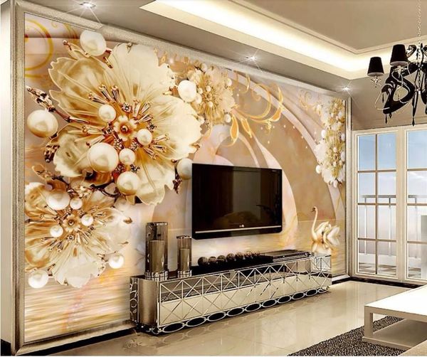 

wallpapers custom po 3d wall paper transparent floral swan lake jewelry background room murals wallpaper for walls 3 d