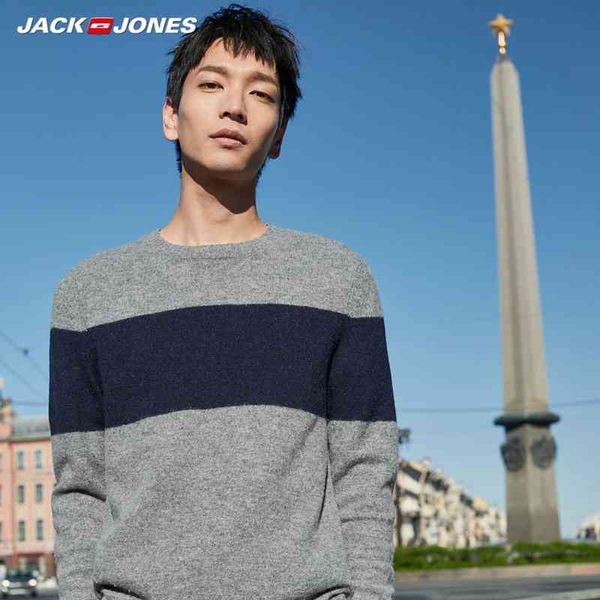 

jon men's striped woolen knit sweater basic menswear| 219324539, Black