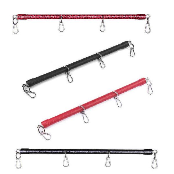 Nxy Giocattoli per adulti Acciaio inossidabile Metallo Pu Pelle Spreader Bar Bondage per manette Polso Caviglia Restrizione Accessorio BDSM Giocattolo erotico del sesso 1207