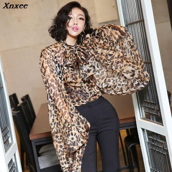 

women's blouses & shirts xnxee streetwear leopard blouse sheer long lantern sleeve women shirt korean fashion clothing 2021, White