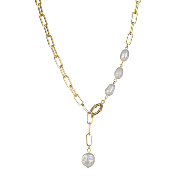 

pendant necklaces 316l stainless steel elegant freshwater pearl necklace double thick chain tassel titanium jewelry fashion simple, Silver