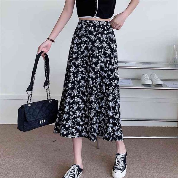

women black florals bohemia holiday chic summer streetwear all match vacation long skirts 210529