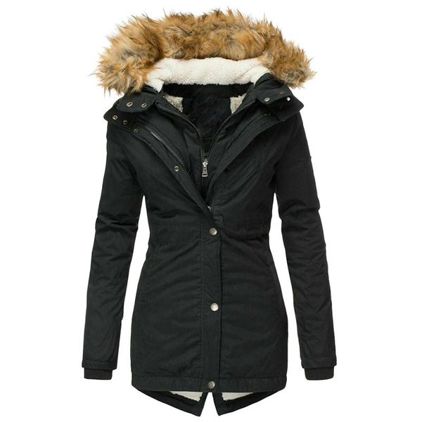 

women's wool & blends autumn coat women winter plus size solid color down long sleeve zipper pocket overcoat warm jacket *8, Black