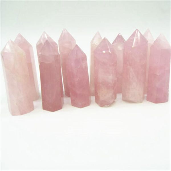 

1pcs natural rock pink rose quartz crystal wand point healing mineral stone collection diy home decor hexagonal treatment decorative objects