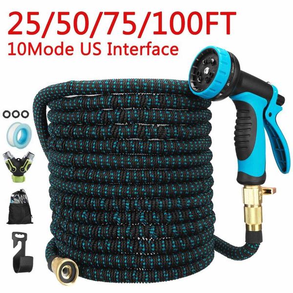 

watering equipments 25/50/75/100ft us garden hose expandable high pressure car wash pipe magic flexible water with spray gun for waterin
