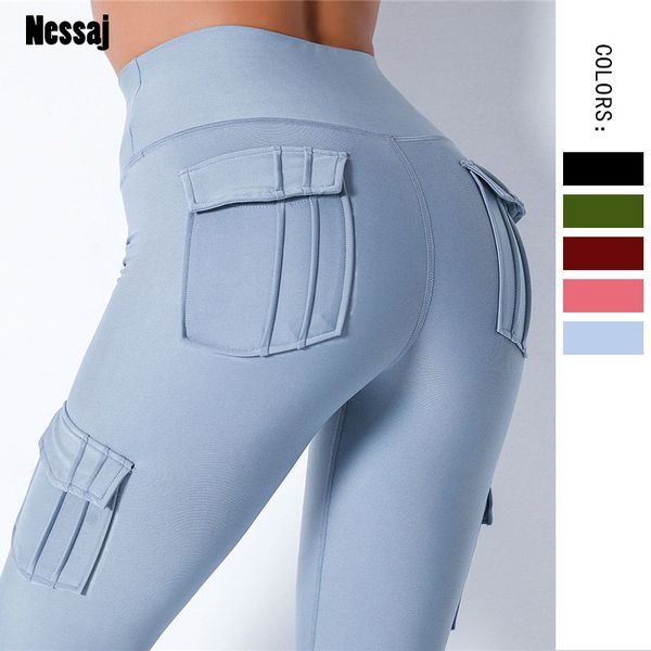 

nessaj high waist fitness leggings women pocket leggings solid color push up legging women clothing polyester leggings, Black