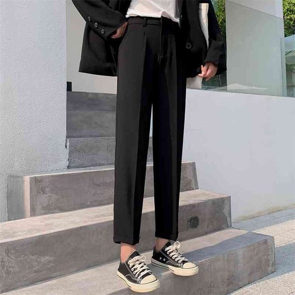 

spring fashion women high waist ankle-length ol pencil pants all-matched casual black straight office femme v85 210512, Black;white