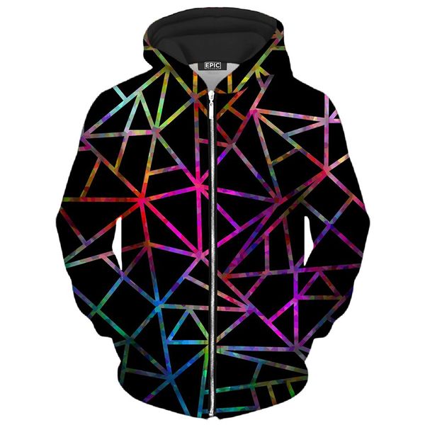 

equilateral triangle pattern men s zip-up hoodie visual impact party punk goth round neck sweater hoodie, Black