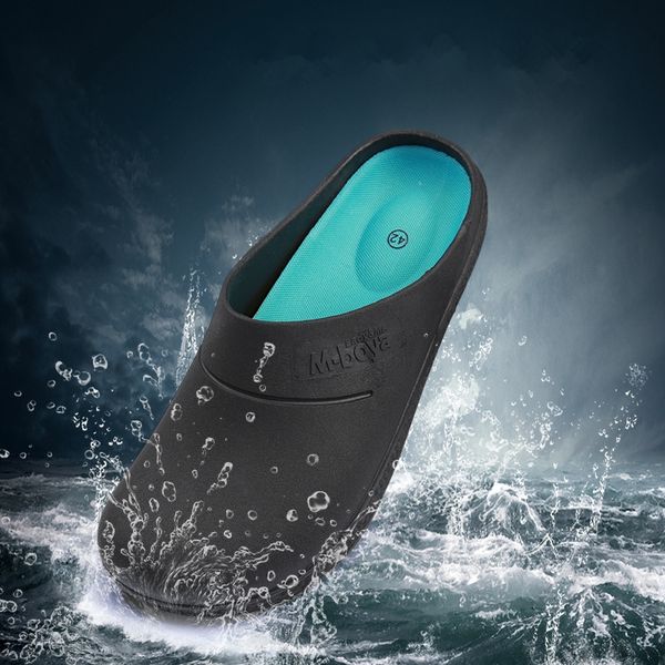 

eva non-slip waterproof oil-proof kitchen chef shoes master cook l restaurant work shoes slippers flat sandals, Black