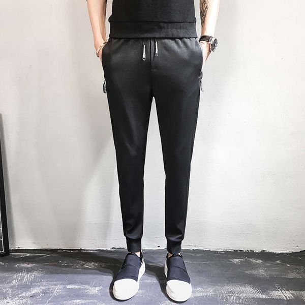 

summer fashion men's casual nine point harem pants korean leggings youth micro elastic sports pants, White;black