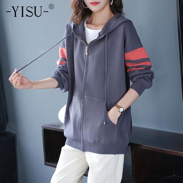 

men's jackets yisu 2021 autumn women hooded long sleeve solid color sports wind fashion casual loose slim cardigan jacket, Black;brown