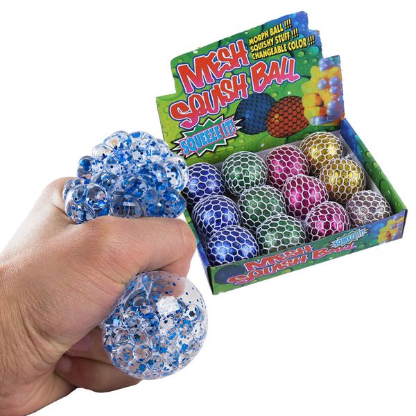 

6.0CM Size Squishy Ball Fidget Toy Glitter Powder Water Beads Mesh Squish Grape Ball Anti Stress Squeeze Balls Stress Relief Decompression Toys Anxiety Reliever