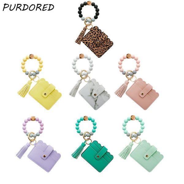 

card holders purdored 1 pc 13 colors fashion women bracelets holder leopard female business case wristband key chain for men, Brown;gray