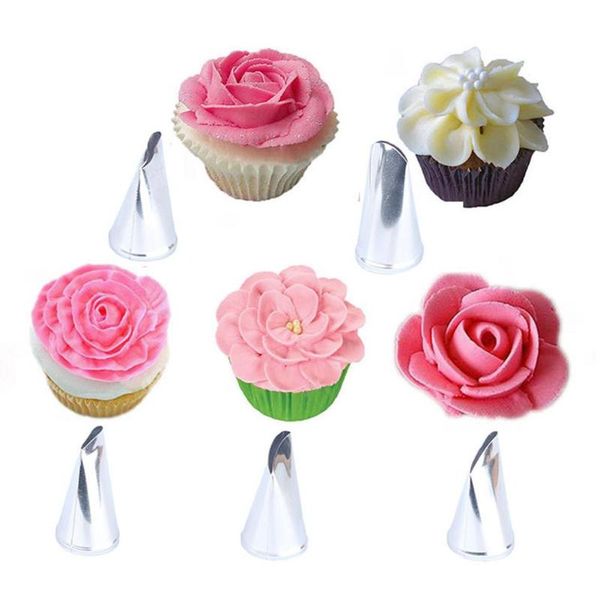 

baking & pastry tools 5pcs 304 stainless steel diy craft flower rose icing piping nozzles cream petal cake decorating tips