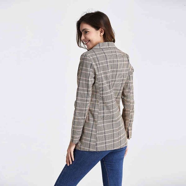 

women's suits & blazers vintage single button plaid blazer pockets jackets female retro coat feminino blazers outerwear m9tm, White;black
