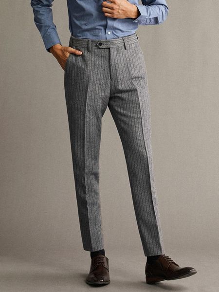 

men's suits & blazers 60% wool material gray stripe slim leisure style 2021 autumn winter wear men pants plus size 42 wedding g, White;black