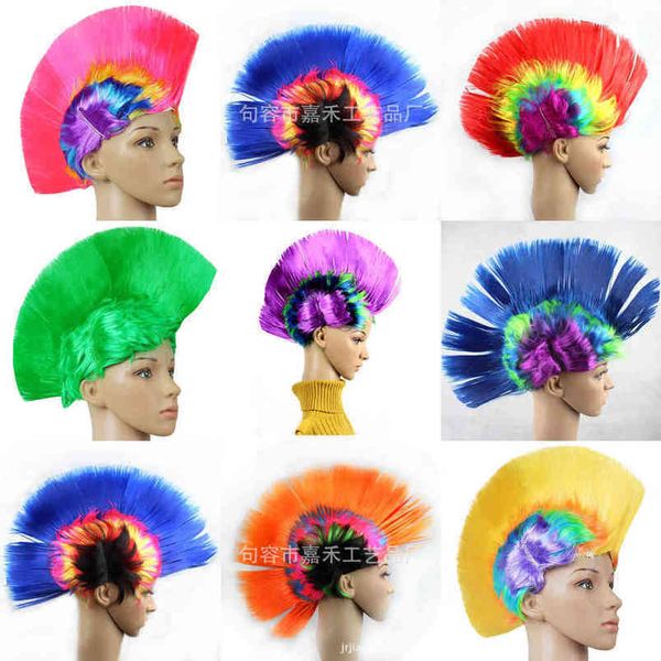 

2021 christmas halloween wig funny colorful hairpiece party home hallowmas pet rainbow cockscomb hair headdress boys grils punk wigs g97k9dm, Blue