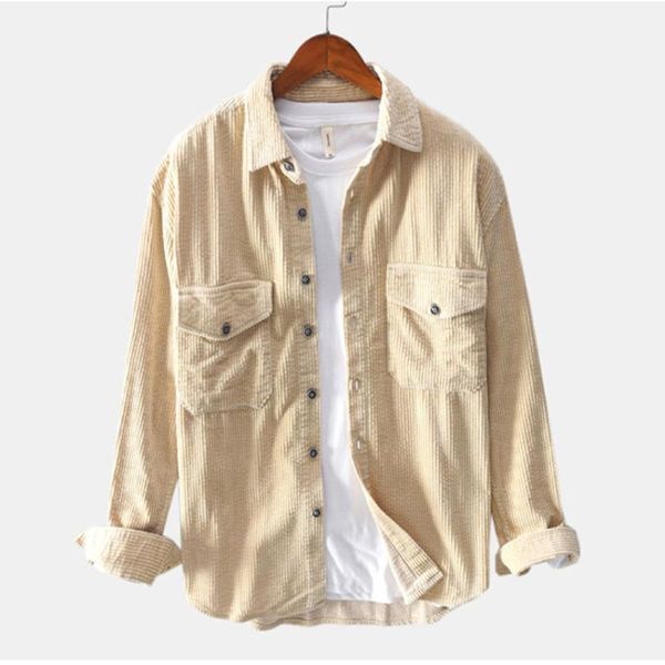 

men's casual shirts men 2021 spring autumn fashion brand japan style slim fit vintage corduroy shirt male loose long sleeve, White;black