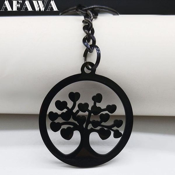 

keychains 2021 fashion tree of life stainless steel car key chain for women black color keyrings jewelry k77632b, Silver