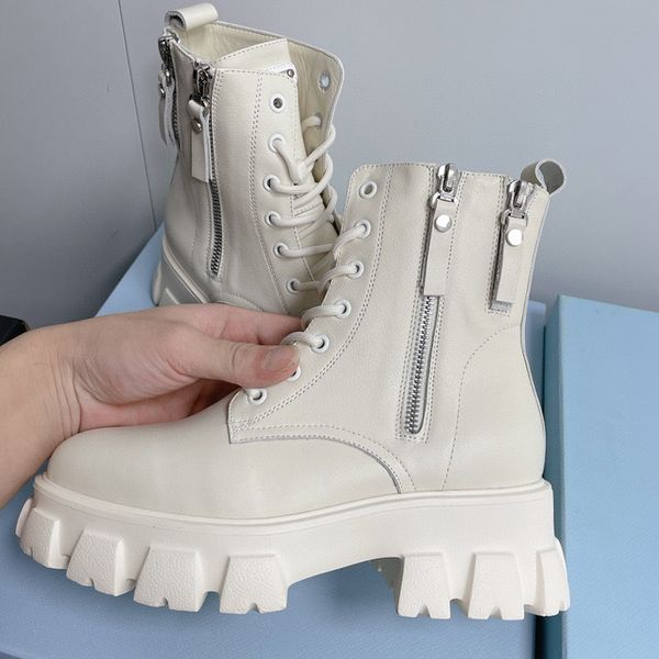 

luxurious designer fashion women martin boots cowskin leather high end level quality knight boot laces adjustable zipper opening cream ladie, Black