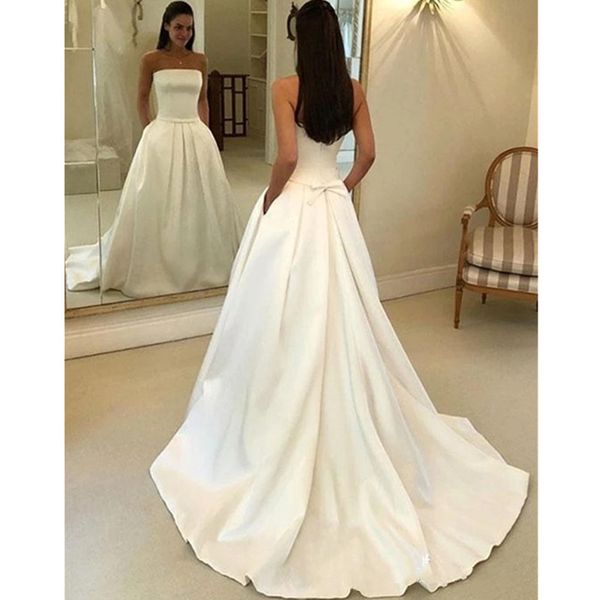 

2021 summer wedding dresse satin strapless a line garden beach boho country bridal gowns robes de mariee, White