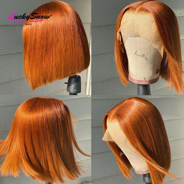 

lace wigs hd transparent brazilian remy orange short bob front wig straight 613 blonde human hair for women, Black;brown