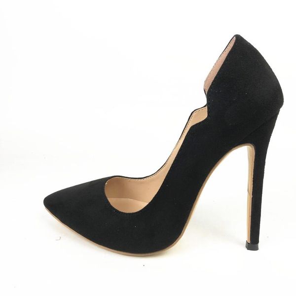 

women's 12cm slip on heels thin sky high heeled stiletto gradient wedding shoes pointed peep pumps suede for party dress, Black