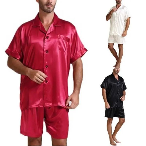 

sleepwear pajamas set solid satin summer sleeve autumn homewear silk men suit casual dormir pyjamas male sleep, Black;brown