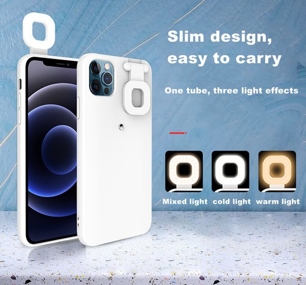 Случаи протектора мобильного телефона с светодиодным светом красоты Светодиодная вспышка для iPhone 12 Pro Max пластичный ПК Держатель задней крышки