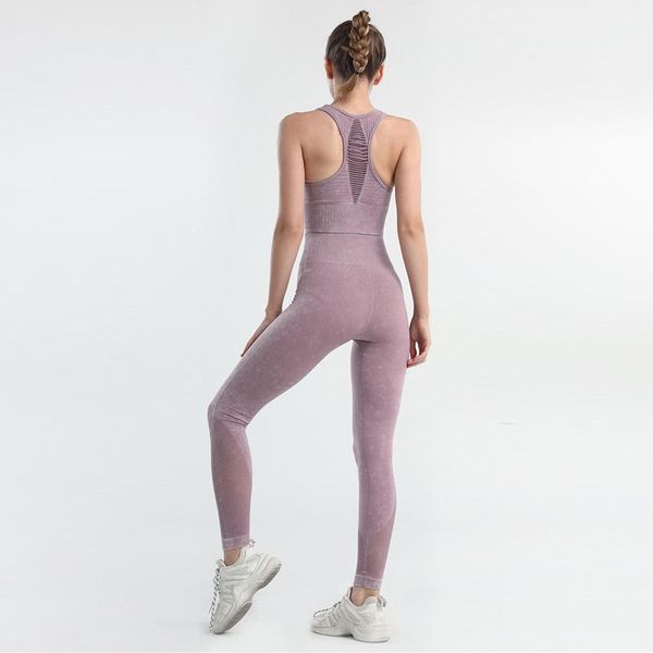 

yoga outfit 2021 women's tracksuit padded push up bra seamless pants high waist hip lifting sports mesh leggings set