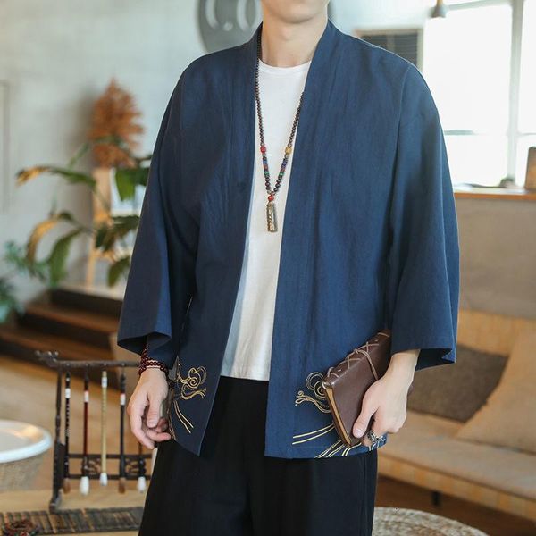 

men's jackets mrgb chinese style clothing cotton linen embroidery windbreaker man vintage streetwear fashion coats, Black;brown