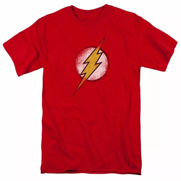 

the flash destroyed flash logo t shirt mens licensed dc comics tee red, White;black