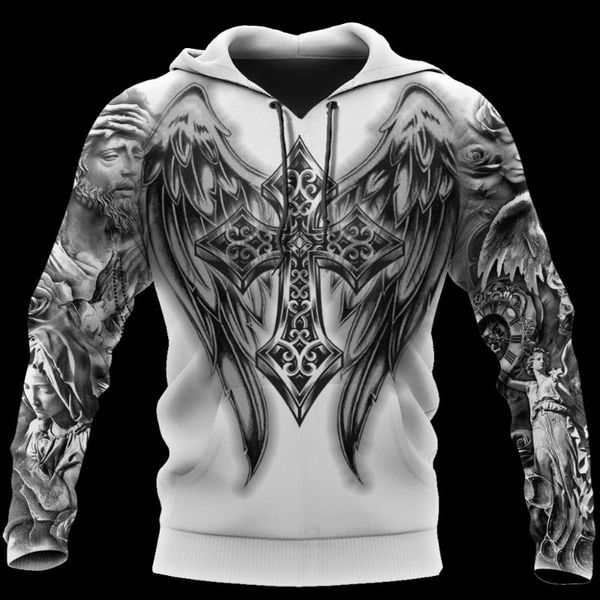 

men's hoodies & sweatshirts autumn jesus tattoo 3d printed mens sweatshirt streetwear pullover casual jacket tracksuits, Black