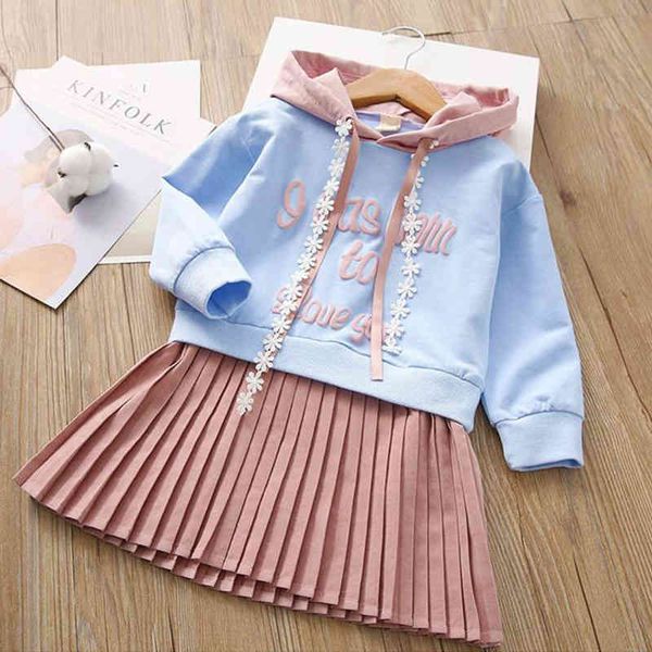 

girls dress children letter stitching hooded pleated spring autumn baby princess 210515, Red;yellow